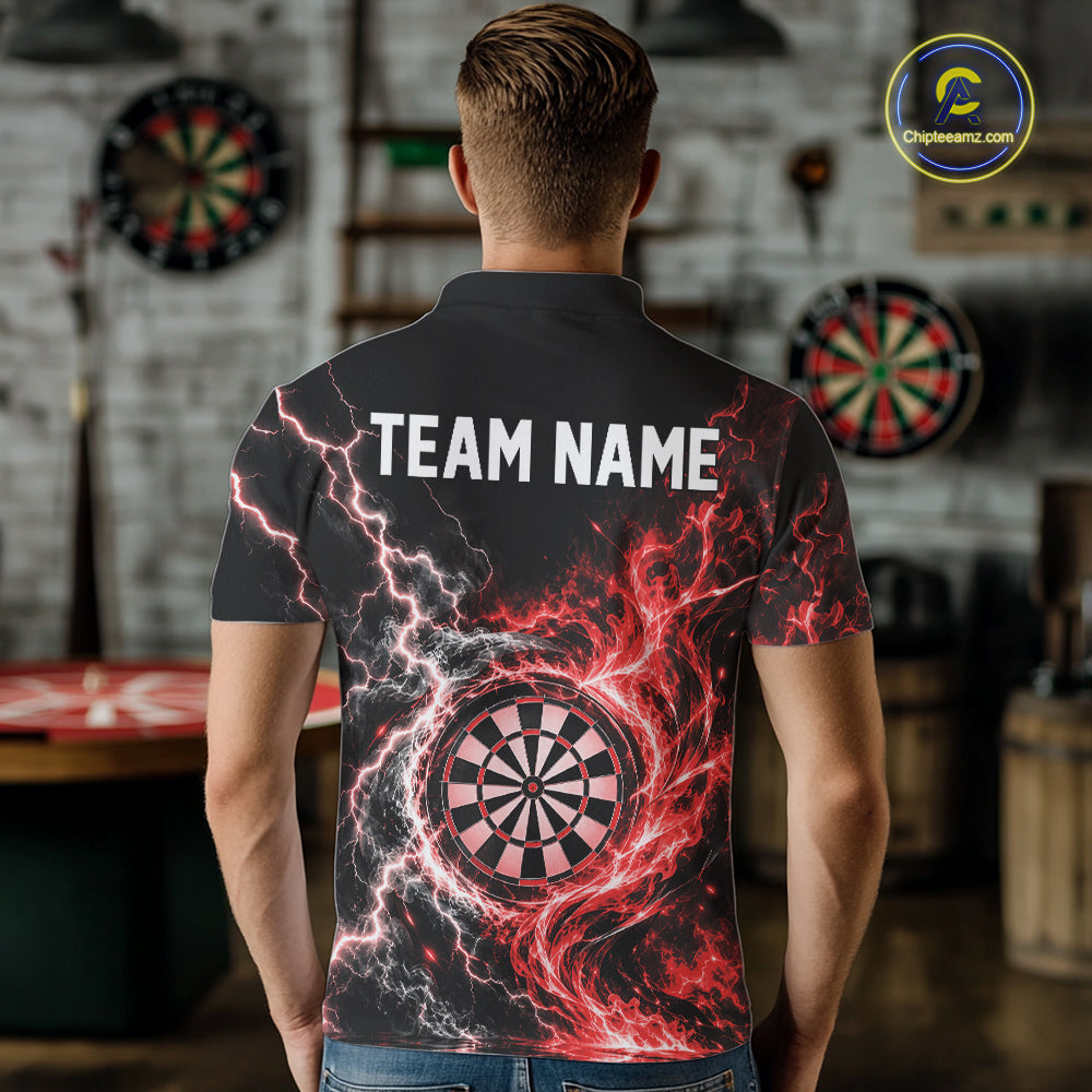Red Flame And Lightning Dart Men Polo Dart Team Jersey With Custom Name IPHW12552