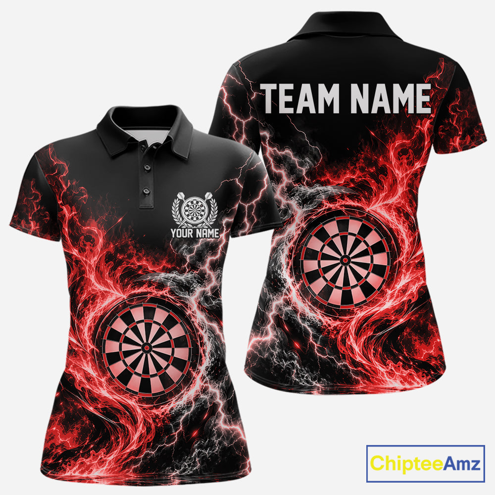 Red Flame And Lightning Dart Women Polo Dart Team Jersey With Custom Name IPHW12552
