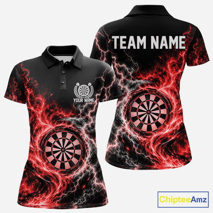 Red Flame And Lightning Dart Women Polo Dart Team Jersey With Custom Name IPHW12552