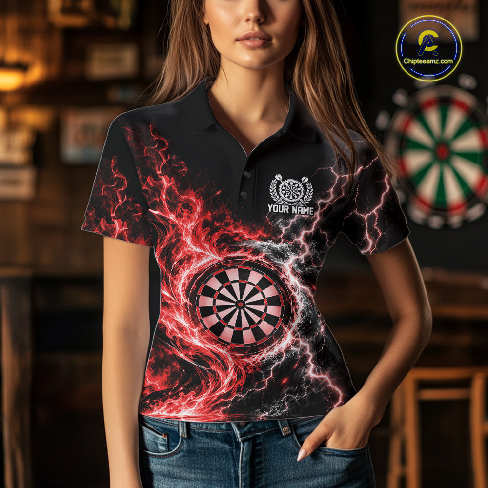 Red Flame And Lightning Dart Women Polo Dart Team Jersey With Custom Name IPHW12552