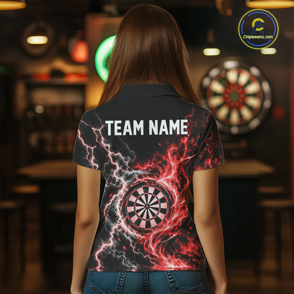 Red Flame And Lightning Dart Women Polo Dart Team Jersey With Custom Name IPHW12552