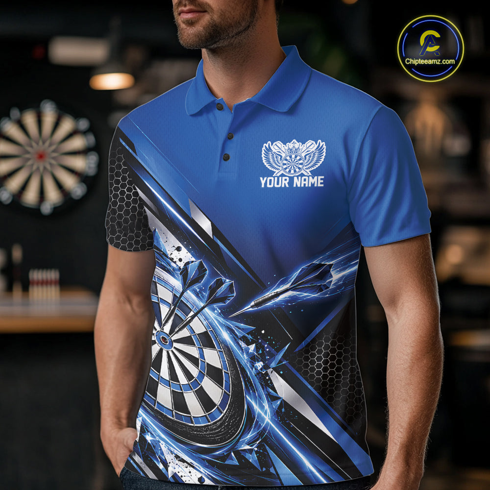 Custom Blue Dart Team Jersey, Dart League Outfit Polo Shirt For Men IPHW12557