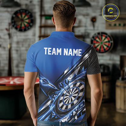 Custom Blue Dart Team Jersey, Dart League Outfit Polo Shirt For Men IPHW12557
