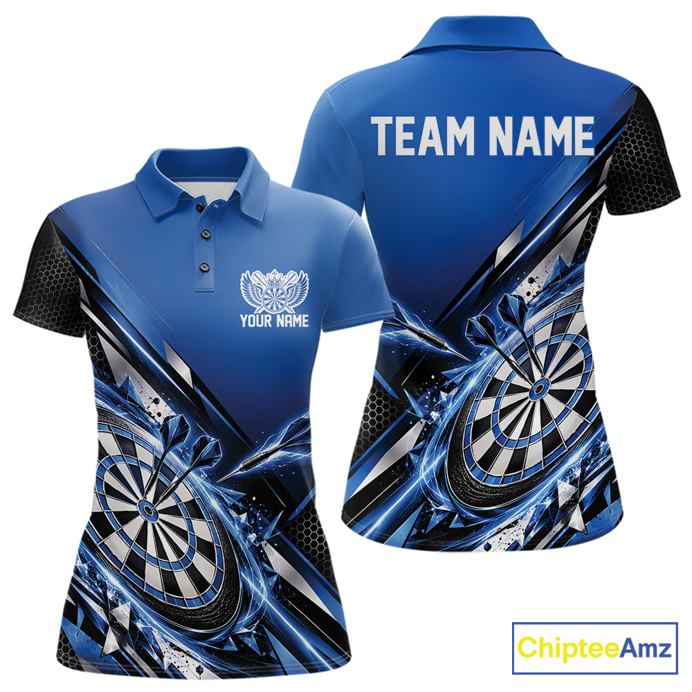 Custom Blue Dart Team Jersey, Dart League Outfit Polo Shirt For Women IPHW12557