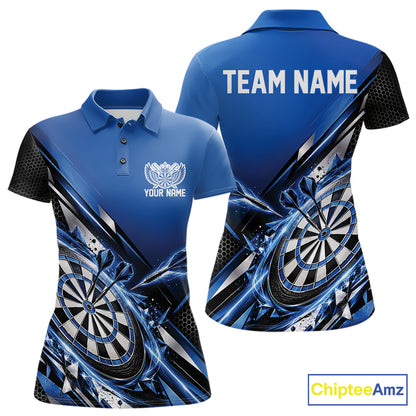 Custom Blue Dart Team Jersey, Dart League Outfit Polo Shirt For Women IPHW12557