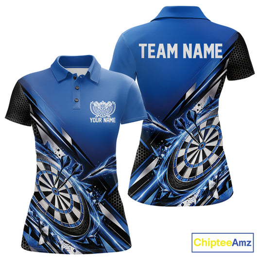 Custom Blue Dart Team Jersey, Dart League Outfit Polo Shirt For Women IPHW12557