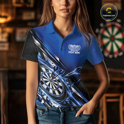 Custom Blue Dart Team Jersey, Dart League Outfit Polo Shirt For Women IPHW12557