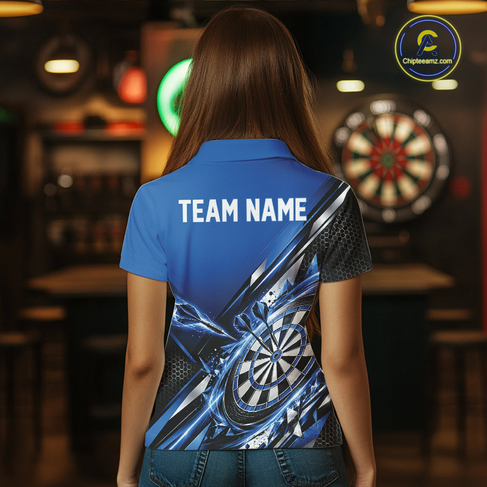 Custom Blue Dart Team Jersey, Dart League Outfit Polo Shirt For Women IPHW12557