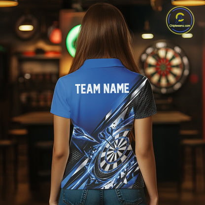 Custom Blue Dart Team Jersey, Dart League Outfit Polo Shirt For Women IPHW12557