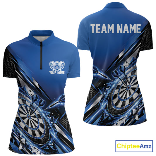 Custom Blue Dart Team Jersey, Dart League Outfit Quarter-Zip Shirt For Women IPHW12557