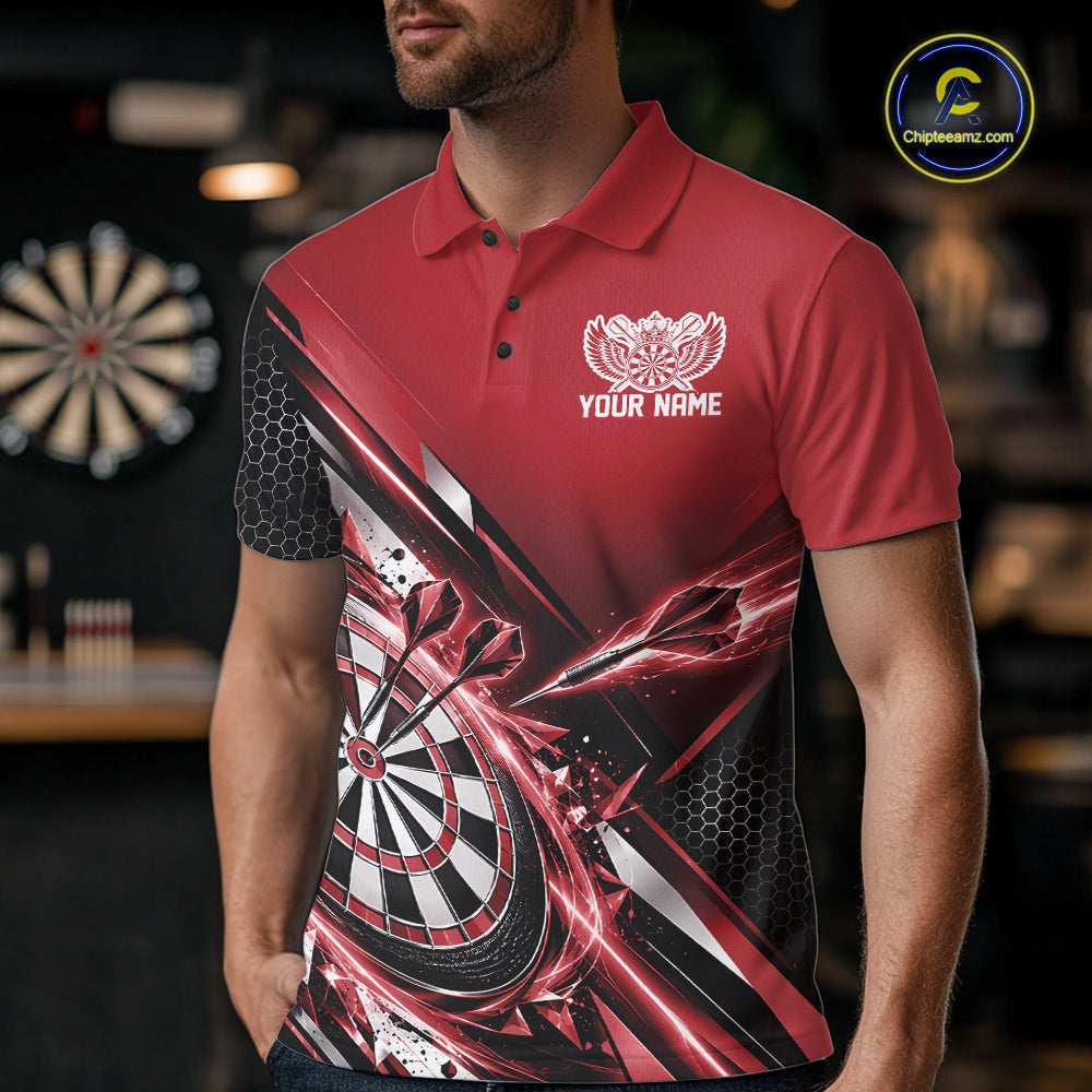 Custom Red Dart Team Jersey, Dart League Outfit Polo Shirt For Men IPHW12558