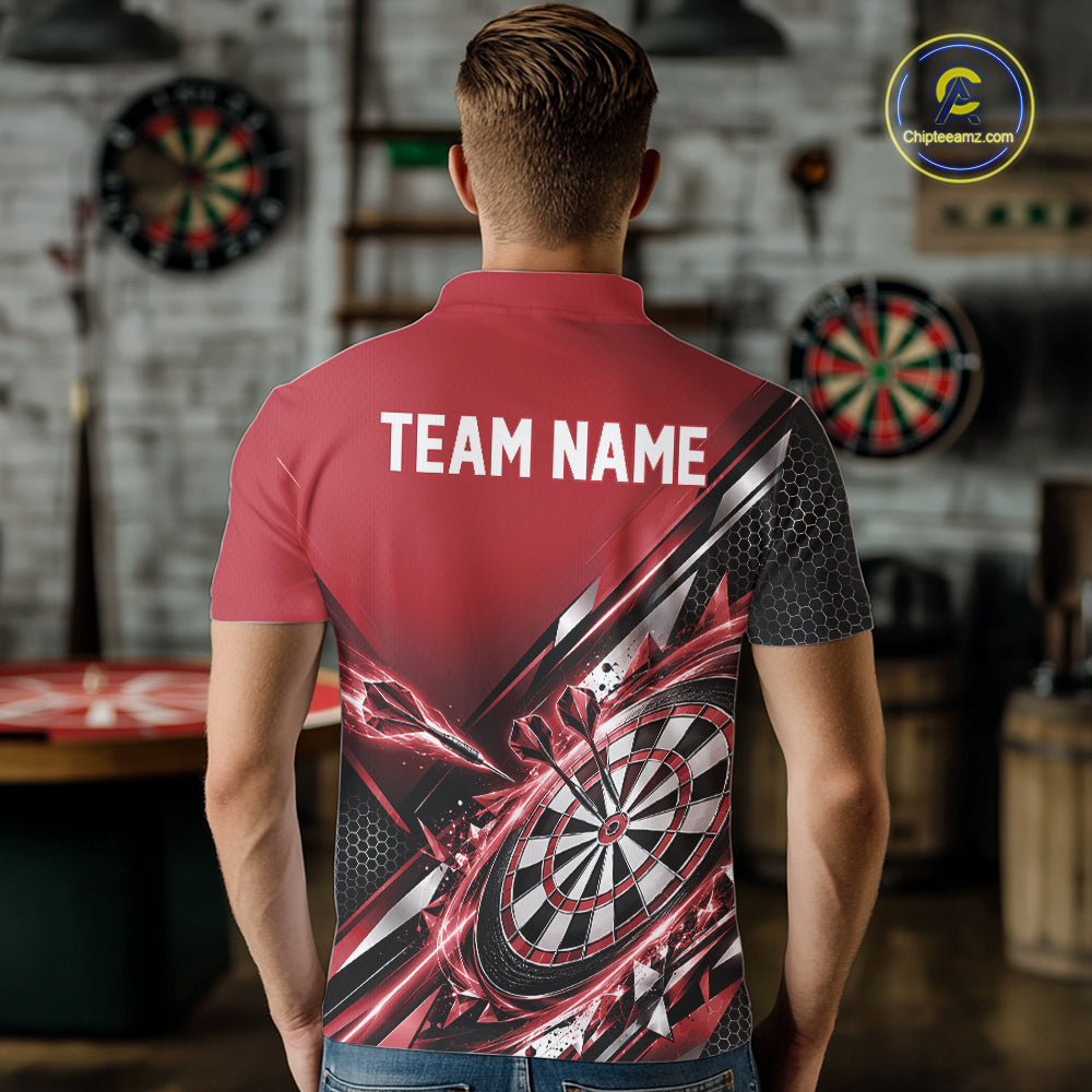 Custom Red Dart Team Jersey, Dart League Outfit Polo Shirt For Men IPHW12558
