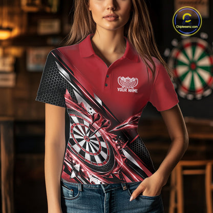 Custom Red Dart Team Jersey, Dart League Outfit Polo Shirt For Women IPHW12558