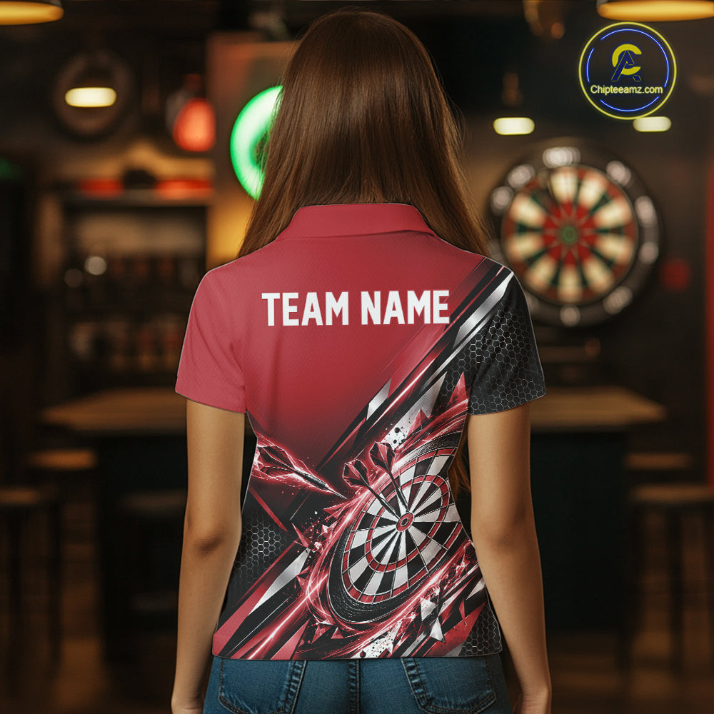 Custom Red Dart Team Jersey, Dart League Outfit Polo Shirt For Women IPHW12558