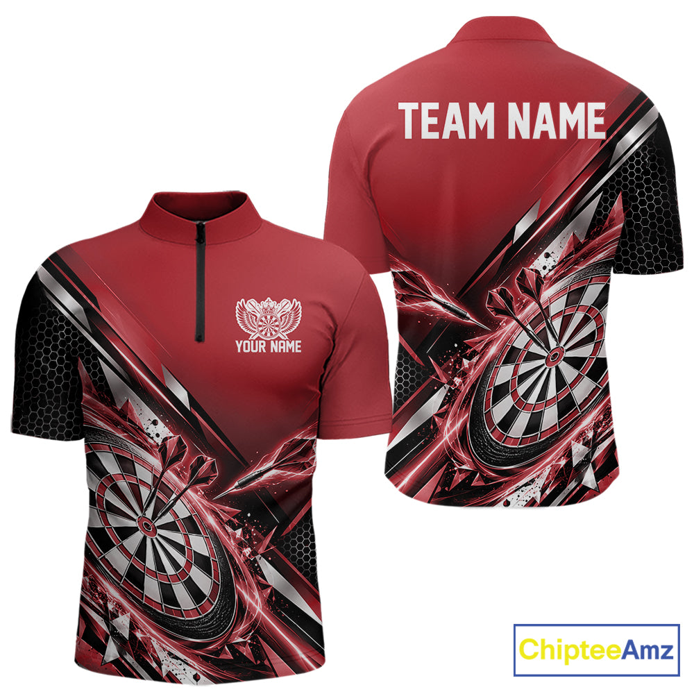 Custom Red Dart Team Jersey, Dart League Outfit Quarter Zip Shirt For Men IPHW12558