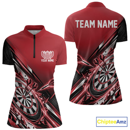 Custom Red Dart Team Jersey, Dart League Outfit Quarter-Zip Shirt For Women IPHW12558