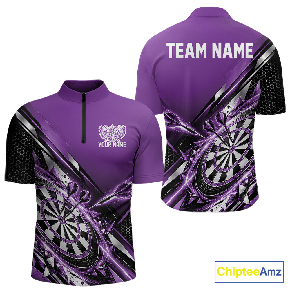 Custom Purple Dart Team Jersey, Dart League Outfit Quarter Zip Shirt For Men IPHW12559