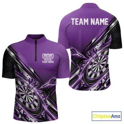 Custom Purple Dart Team Jersey, Dart League Outfit Quarter Zip Shirt For Men IPHW12559