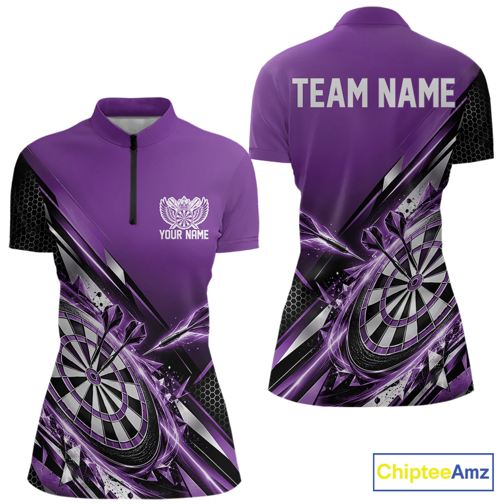 Custom Purple Dart Team Jersey, Dart League Outfit Quarter-Zip Shirt For Women IPHW12559