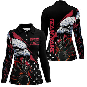 American Flag Eagle Custom Patriotic US Flame Bowling Shirts For Women, Bowling Team Uniform IPHW7923