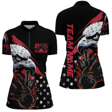 Load image into Gallery viewer, American Flag Eagle Custom Patriotic US Flame Bowling Shirts For Women, Bowling Team Uniform IPHW7923