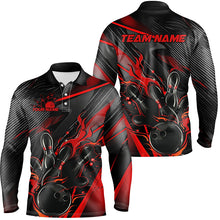 Load image into Gallery viewer, Black And Red Custom Flame Bowling Shirts For Men, Fire Bowling Team Shirt Bowler Jersey IPHW7931