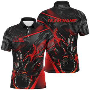 Black And Red Custom Flame Bowling Shirts For Men, Fire Bowling Team Shirt Bowler Jersey IPHW7931