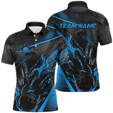 Load image into Gallery viewer, Black And Blue Custom Flame Bowling Shirts For Men, Fire Bowling Team Shirt Bowler Jersey IPHW7932