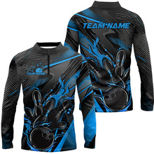 Load image into Gallery viewer, Black And Blue Custom Flame Bowling Shirts For Men, Fire Bowling Team Shirt Bowler Jersey IPHW7932