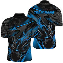 Load image into Gallery viewer, Black And Blue Custom Flame Bowling Shirts For Men, Fire Bowling Team Shirt Bowler Jersey IPHW7932