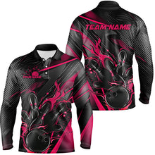 Load image into Gallery viewer, Black And Pink Custom Flame Bowling Shirts For Men, Fire Bowling Team Shirt Bowler Jersey IPHW7933