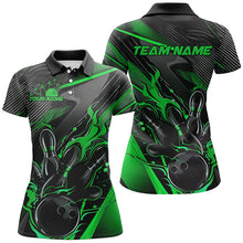 Load image into Gallery viewer, Black And Green Custom Flame Bowling Shirts For Women, Fire Bowling Team Shirt Bowler Jersey IPHW7934