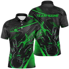 Load image into Gallery viewer, Black And Green Custom Flame Bowling Shirts For Men, Fire Bowling Team Shirt Bowler Jersey IPHW7934