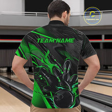 Load image into Gallery viewer, Black And Green Custom Flame Bowling Shirts For Men, Fire Bowling Team Shirt Bowler Jersey IPHW7934