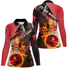 Load image into Gallery viewer, Black And Red Custom Flame Bowling Shirts For Women, Fire Bowling Team Shirt Bowler Outfit IPHW7938