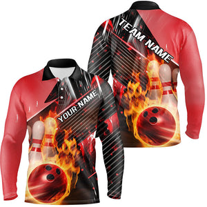 Black And Red Custom Flame Bowling Shirts For Men, Unisex Fire Bowling Team Shirt Bowler Outfit IPHW7938