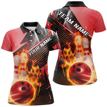 Load image into Gallery viewer, Black And Red Custom Flame Bowling Shirts For Women, Fire Bowling Team Shirt Bowler Outfit IPHW7938