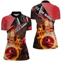 Load image into Gallery viewer, Black And Red Custom Flame Bowling Shirts For Women, Fire Bowling Team Shirt Bowler Outfit IPHW7938