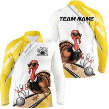 Load image into Gallery viewer, Custom Yellow Funny Turkey Bowling Team Shirts For Men, Thanksgiving Bowler Outfits IPHW7940