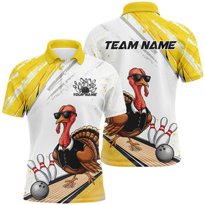 Custom Yellow Funny Turkey Bowling Team Shirts For Men, Thanksgiving Bowler Outfits IPHW7940