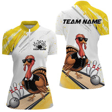 Load image into Gallery viewer, Custom Yellow Funny Turkey Bowling Team Shirts For Women, Thanksgiving Bowler Outfits IPHW7940