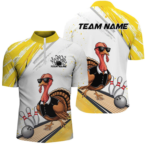 Custom Yellow Funny Turkey Bowling Team Shirts For Men, Thanksgiving Bowler Outfits IPHW7940