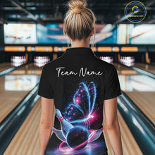 Load image into Gallery viewer, Custom Blue And Pink Galaxy Butterfly Bowling Women Shirts, Ladies Bowling Outfit IPHW10243