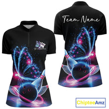 Load image into Gallery viewer, Custom Blue And Pink Galaxy Butterfly Bowling Women Shirts, Ladies Bowling Outfit IPHW10243