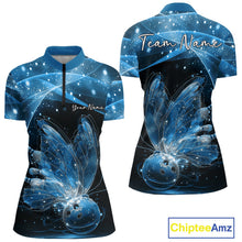 Load image into Gallery viewer, Custom Ethereal Blue Butterfly Bowling Women Quarter-Zip Shirts, Ladies Bowling Outfit IPHW10244