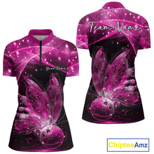 Load image into Gallery viewer, Custom Ethereal Pink Butterfly Bowling Women Quarter-Zip Shirts, Ladies Bowling Outfit IPHW10246