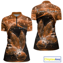 Load image into Gallery viewer, Custom Ethereal Orange Butterfly Bowling Women Quarter-Zip Shirts, Ladies Bowling Outfit IPHW10247