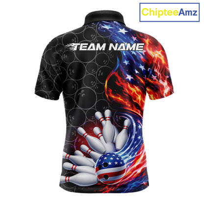 Custom Flaming US Flag Patriotic Bowling Team Multi Styles Shirt, Freedom Bowling League Shirt Bowlingg Jersey IPHW10425
