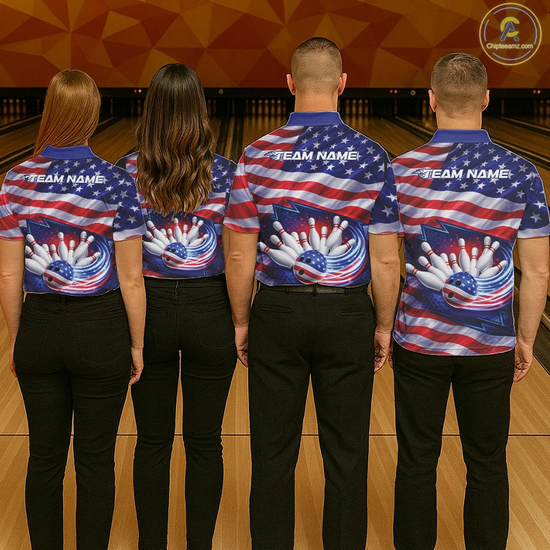 Custom Patriotic US Flag Bowling Team Shirts, 4Th Of July Bowling League Shirt Freedom Bowling Jerseys IPHW10426