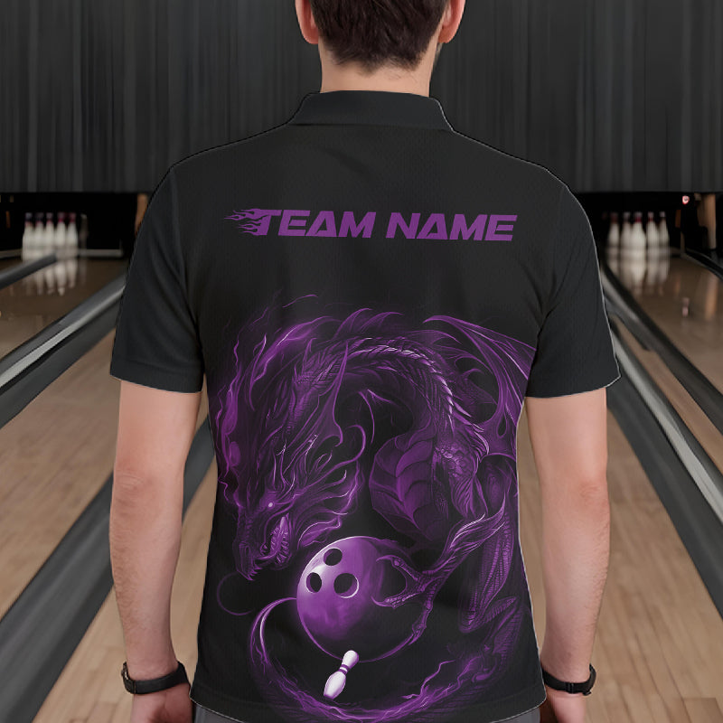 Custom Black And Purple Dragon Bowling Shirts, Bowling League Shirt Dragon Men Jersey IPHW10704